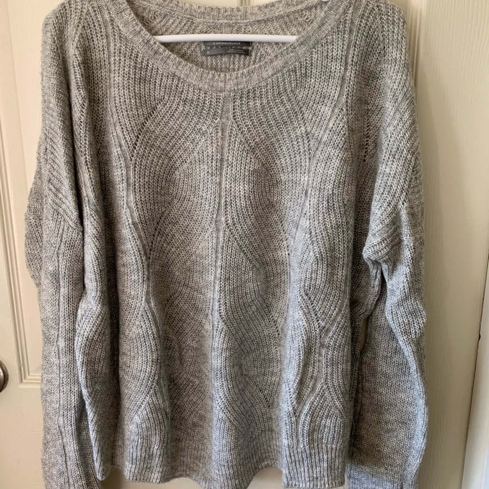 Anthropologie gray twist cable sweater